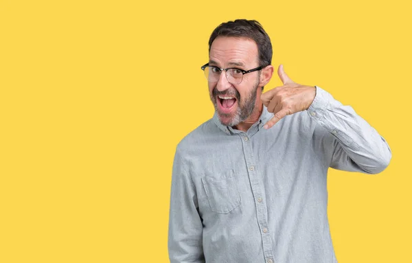 Guapo Mediana Edad Elegante Hombre Mayor Con Gafas Sobre Fondo — Foto de Stock