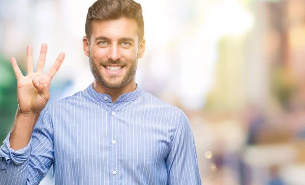 Joven Hombre Guapo Sobre Fondo Aislado Mostrando Señalando Hacia Arriba — Foto de Stock