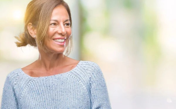 Middelbare Leeftijd Senior Spaanse Vrouw Winter Trui Dragen Geïsoleerd Achtergrond — Stockfoto