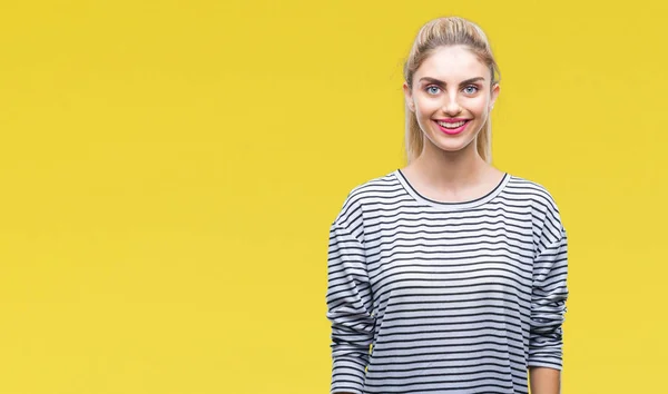 Young Beautiful Blonde Woman Wearing Stripes Sweater Isolated Background Happy — Stock Photo, Image