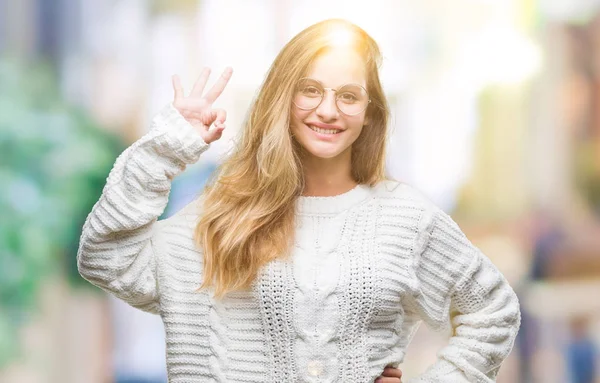 Joven Hermosa Mujer Rubia Con Suéter Invierno Gafas Sol Sobre — Foto de Stock