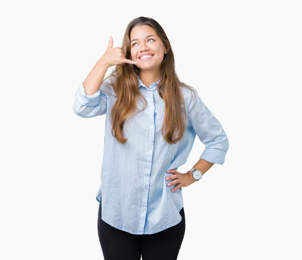 Jovem Mulher Negócios Bonita Morena Sobre Fundo Isolado Sorrindo Fazendo — Fotografia de Stock