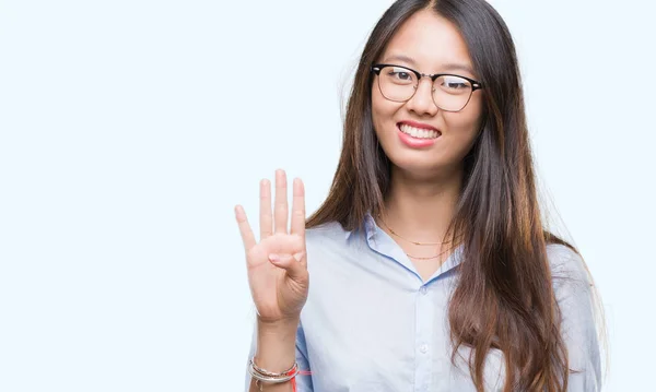 Joven Mujer Negocios Asiática Con Gafas Sobre Fondo Aislado Mostrando —  Fotos de Stock