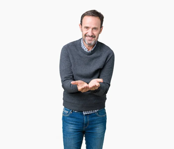 Handsome Middle Age Senior Man Wearing Sweater Isolated Background Smiling — Stock Photo, Image