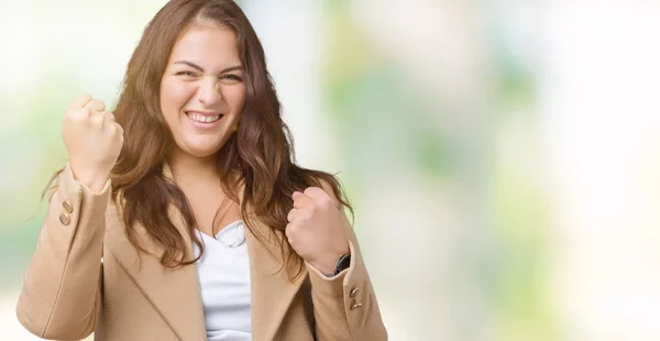 Hermosa Mujer Joven Más Tamaño Vistiendo Abrigo Invierno Sobre Fondo —  Fotos de Stock