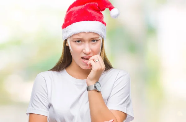 Mooie Kaukasische Jongedame Kerstmuts Dragen Geïsoleerd Achtergrond Vinger Omhoog Met — Stockfoto