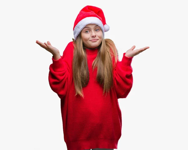 Joven Chica Hermosa Con Sombrero Navidad Sobre Fondo Aislado Expresión —  Fotos de Stock