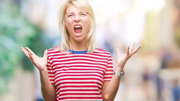 Junge Schöne Blonde Frau Über Isolierten Hintergrund Verrückt Und Verrückt — Stockfoto