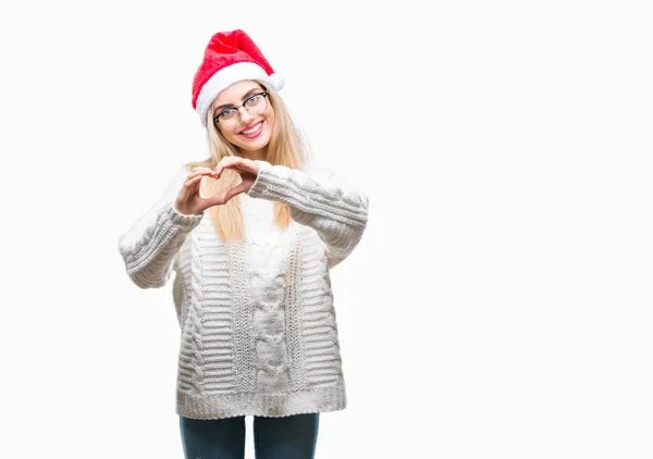 Jonge Mooie Blonde Vrouw Met Kerst Hoed Geïsoleerde Achtergrond Glimlachend — Stockfoto