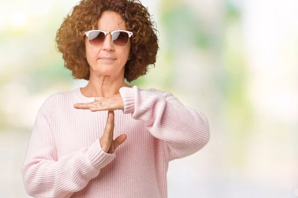 Belle Femme Âgée Âge Moyen Portant Pull Rose Des Lunettes — Photo