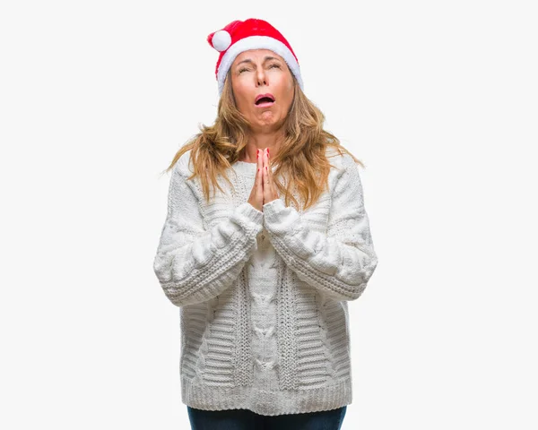 Middle Age Senior Hispanic Woman Wearing Christmas Hat Isolated Background — Stock Photo, Image