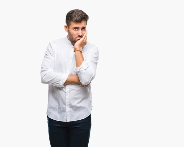 Joven Hombre Guapo Sobre Fondo Aislado Pensando Que Cansado Aburrido — Foto de Stock