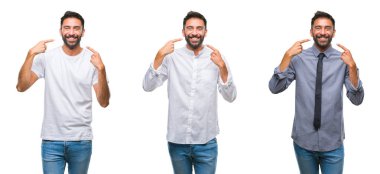 Yakışıklı genç Hintli bir öpücük el ile güzel ve seksi olmak hava üfleme kamera bakarak izole arka plan üzerinde kolaj. Aşk ifade.