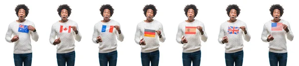 Collage Van Afro Amerikaanse Jonge Man Houdt Van Vlaggen Van — Stockfoto