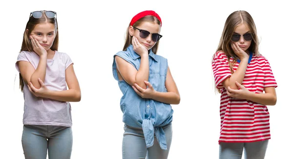 Colagem Criança Jovem Usando Óculos Sol Sobre Fundo Isolado Pensando — Fotografia de Stock