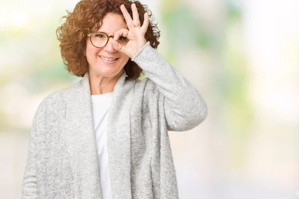 Beautiful Middle Ager Senior Woman Wearing Jacket Glasses Isolated Background — Stock Photo, Image