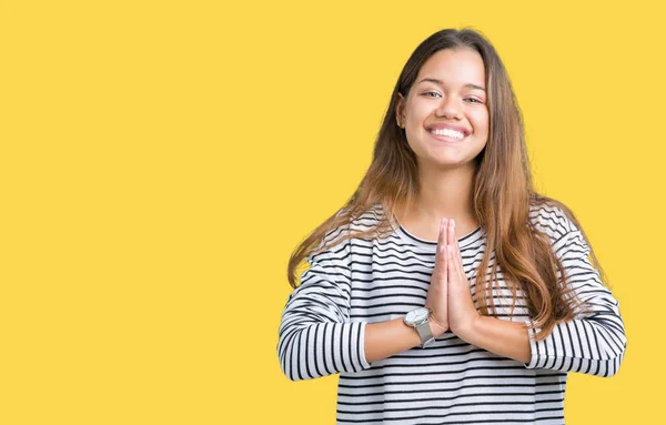 Junge Schöne Brünette Frau Trägt Streifen Pullover Über Isoliertem Hintergrund — Stockfoto