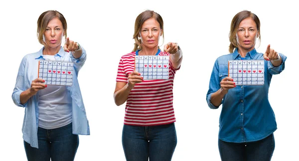 Collage Van Middelbare Leeftijd Spaanse Vrouw Houdt Van Menstruatie Kalender — Stockfoto