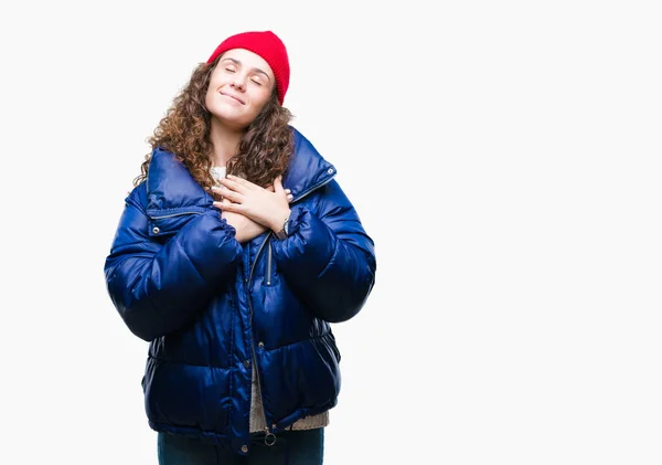 Hermosa Joven Morena Pelo Rizado Chica Con Abrigo Invierno Gorra —  Fotos de Stock