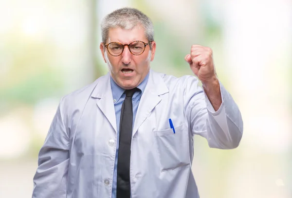 Handsome Senior Doctor Scientist Professional Man Wearing White Coat Isolated — Stock Photo, Image