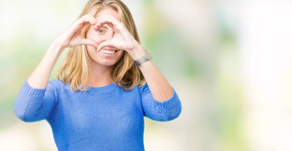 Hermosa Mujer Joven Con Suéter Azul Sobre Fondo Aislado Haciendo —  Fotos de Stock