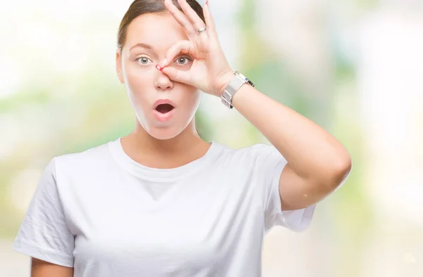 Young Beautiful Caucasian Woman Isolated Background Doing Gesture Shocked Surprised — Stock Photo, Image