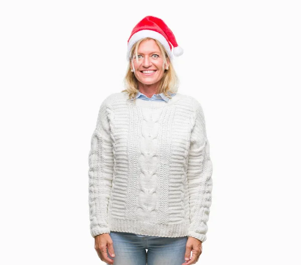 Middle Age Blonde Woman Wearing Christmas Hat Isolated Background Happy — Stock Photo, Image