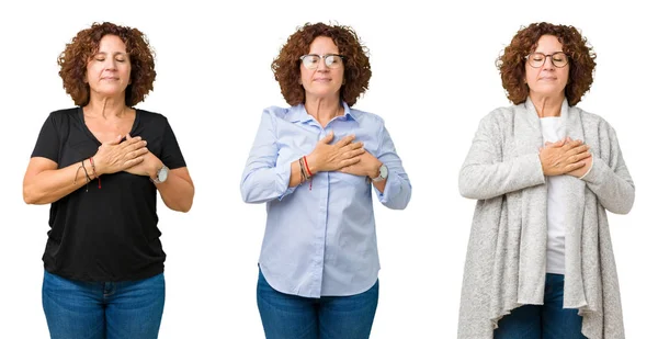 Collage Mujer Mayor Mediana Edad Sobre Fondo Blanco Aislado Sonriendo — Foto de Stock