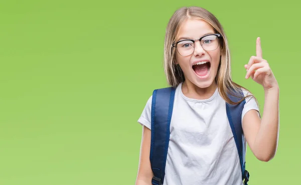 Ung Vacker Smart Student Tjej Bär Ryggsäck Över Isolerade Bakgrund — Stockfoto