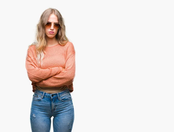 Beautiful Young Blonde Woman Wearing Sunglasses Isolated Background Skeptic Nervous — Stock Photo, Image