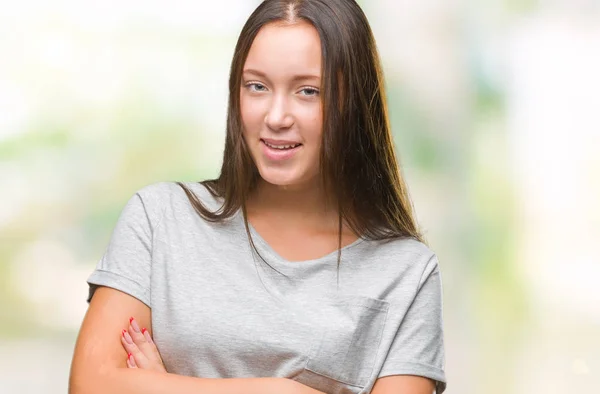 Jonge Kaukasische Mooie Vrouw Geïsoleerde Achtergrond Blij Gezicht Lachend Met — Stockfoto