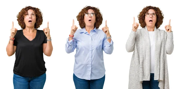 Collage Van Senior Vrouw Van Middelbare Leeftijd Witte Geïsoleerde Achtergrond — Stockfoto