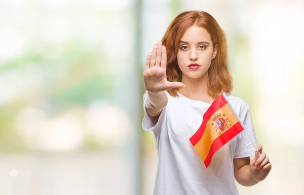 Jovem Bela Mulher Segurando Bandeira Espanha Sobre Fundo Isolado Com — Fotografia de Stock