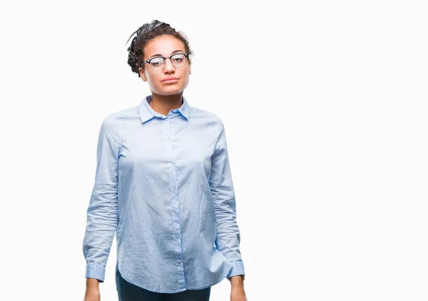 Młody Pleciony Włosy African American Business Dziewczyna Okularach Białym Tle — Zdjęcie stockowe