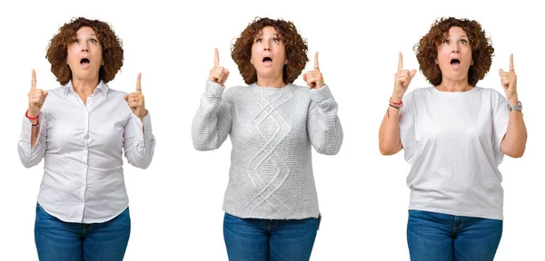 Collage Van Middelbare Leeftijd Senior Zakenvrouw Dragen Witte Shirt Witte — Stockfoto