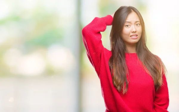 Jovem Mulher Asiática Vestindo Camisola Inverno Sobre Fundo Isolado Confundir — Fotografia de Stock