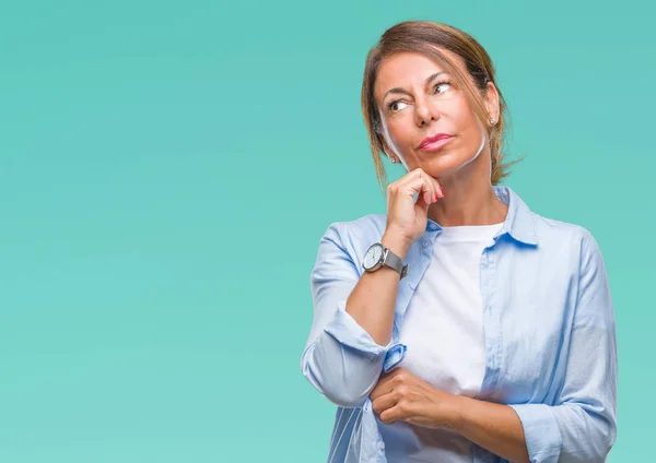 Ältere Hispanische Frau Mittleren Alters Über Isoliertem Hintergrund Mit Der — Stockfoto