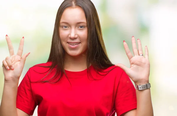 Joven Hermosa Mujer Caucásica Sobre Fondo Aislado Mostrando Apuntando Hacia — Foto de Stock