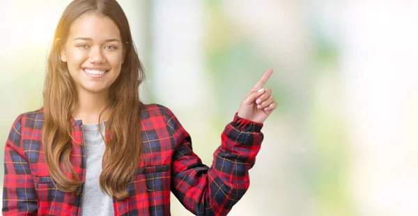 Young Beautiful Brunette Woman Wearing Jacket Isolated Background Big Smile — Stock Photo, Image