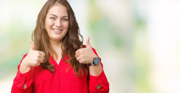 Mooie Grootte Jonge Zakenvrouw Geïsoleerde Achtergrond Succes Teken Doen Positief — Stockfoto