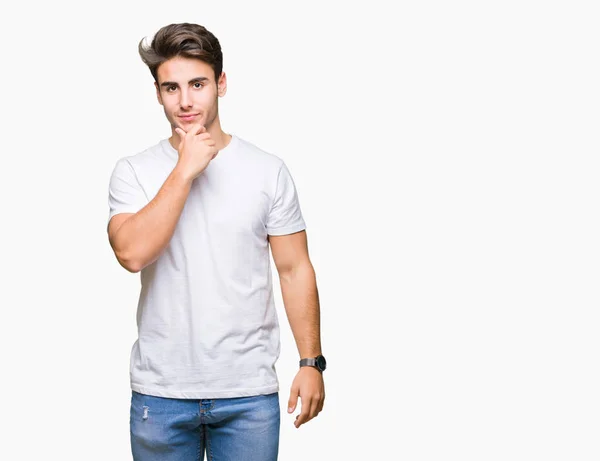 Young Handsome Man Wearing White Shirt Isolated Background Looking Confident — Stock Photo, Image