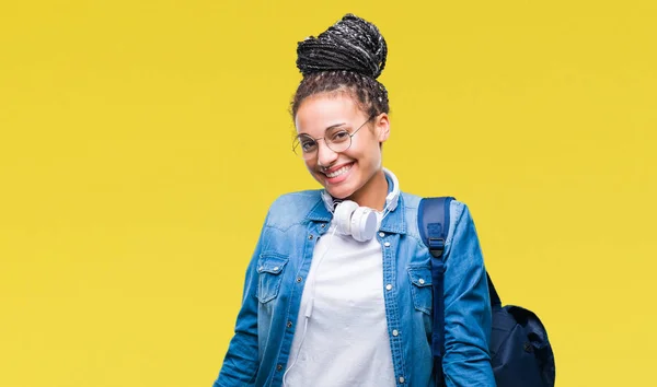 Joven Chica Estudiante Afroamericana Trenzada Pelo Con Mochila Sobre Fondo —  Fotos de Stock