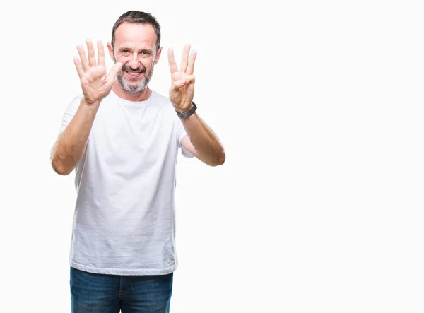 Edad Media Hoary Hombre Mayor Con Camiseta Blanca Sobre Fondo — Foto de Stock