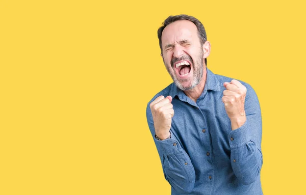 Bonito Homem Meia Idade Elegante Sênior Sobre Fundo Isolado Muito — Fotografia de Stock