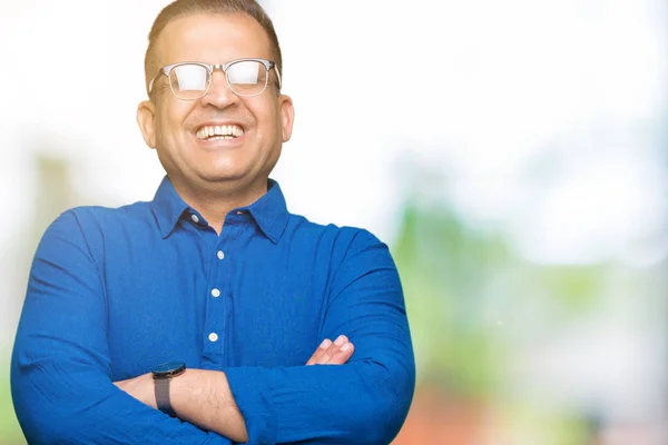Homem Árabe Meia Idade Usando Óculos Sobre Fundo Isolado Rosto — Fotografia de Stock
