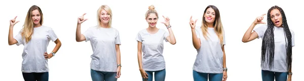 Collage Gruppen Vacker Kvinna Bär Casual Vit Shirt Över Isolerade — Stockfoto