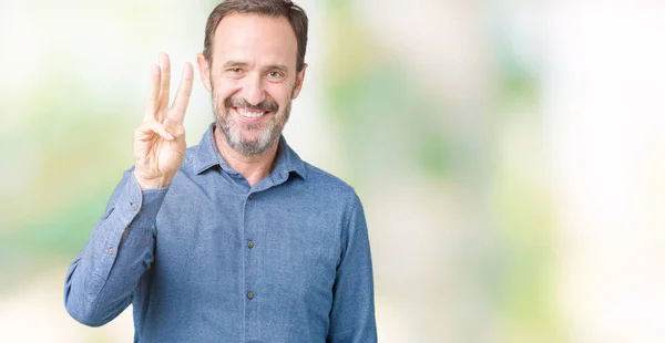 Bonito Homem Meia Idade Elegante Sênior Sobre Fundo Isolado Mostrando — Fotografia de Stock