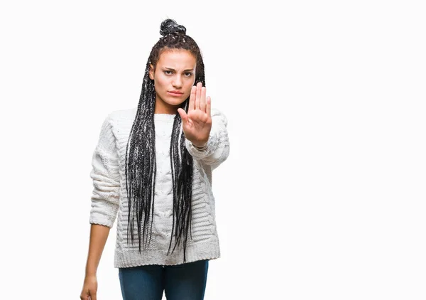 Young Braided Hair African American Girl Wearing Sweater Isolated Background — Stock Photo, Image