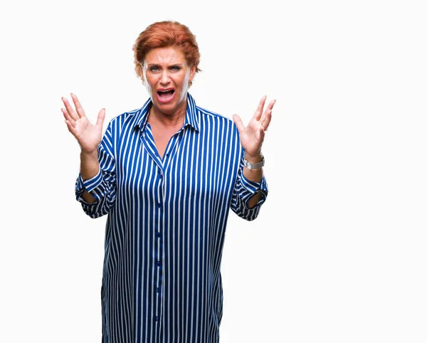 Atrractive Senior Caucasian Redhead Woman Isolated Background Celebrating Mad Crazy — Stock Photo, Image