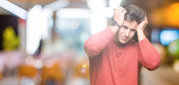 Jonge Knappe Man Geïsoleerde Achtergrond Lijden Hoofdpijn Wanhopig Benadrukt Omdat — Stockfoto